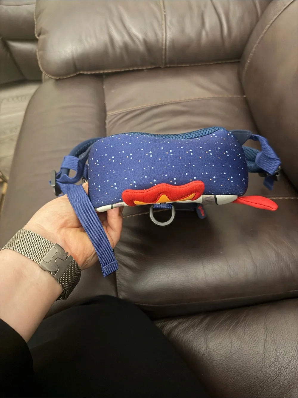 Kids Navy Blue Rocket Ship Backpack with Red Accents (NO LEASH)
